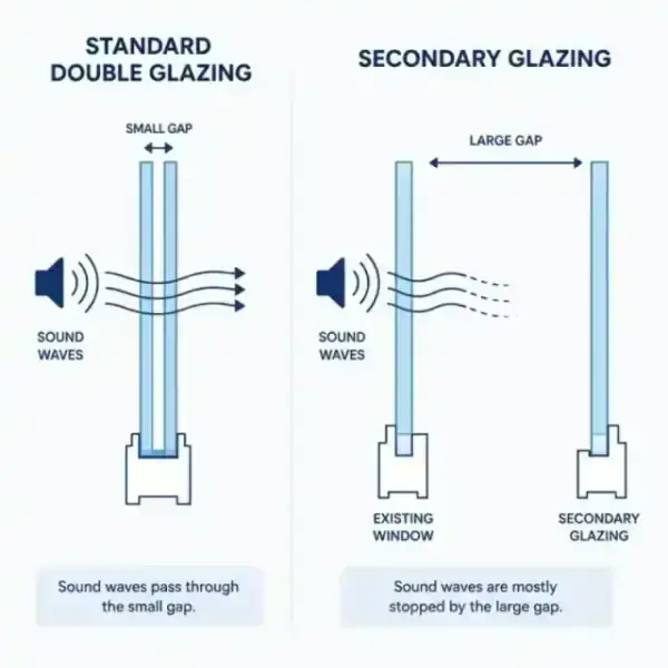 Comparison of air gaps in standard vs secondary glazing