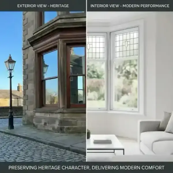 Slim secondary glazing behind an original heritage opening