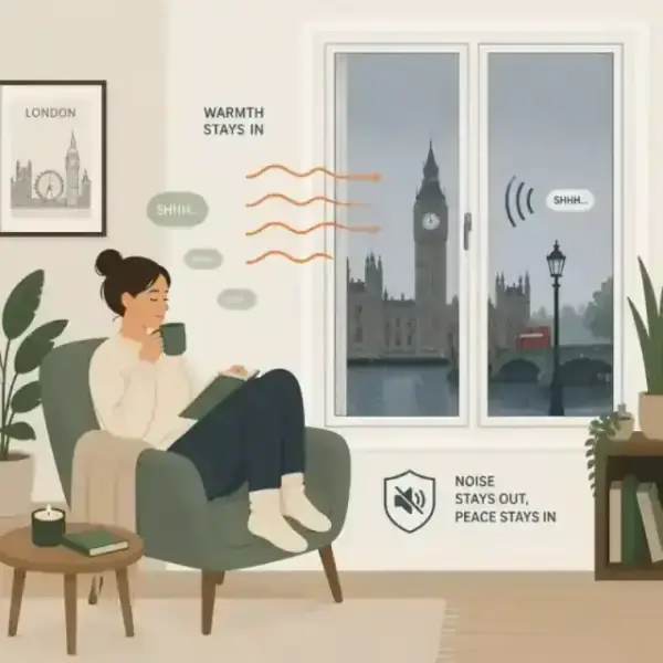 Illustration of a person feeling warm and quiet inside their home