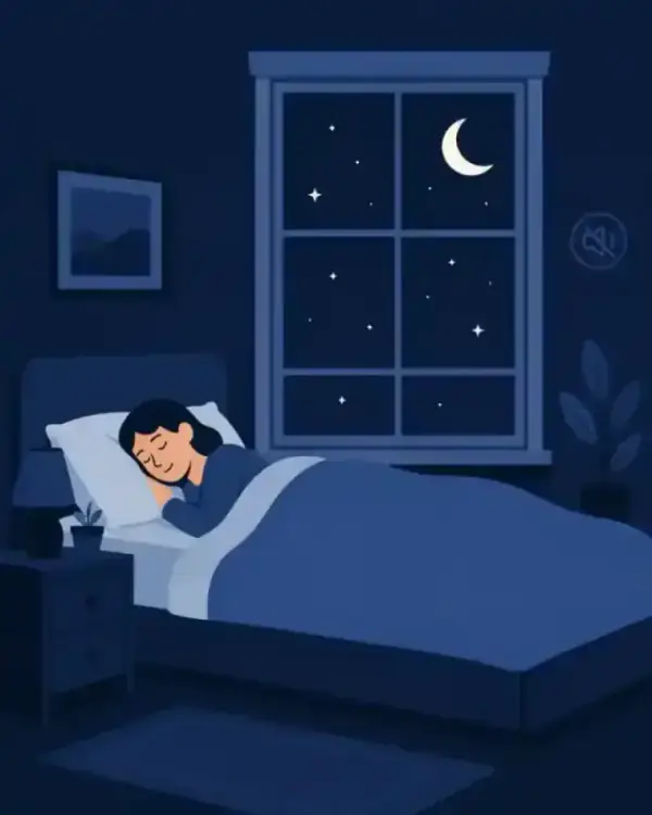 Minimalist illustration of a person sleeping peacefully in a quiet room