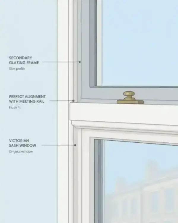 Detail of secondary glazing alignment.
