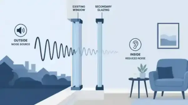 Sound waves being blocked by secondary glazing.