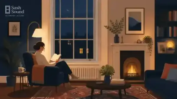 A cozy, warm Victorian living room with secondary glazing.