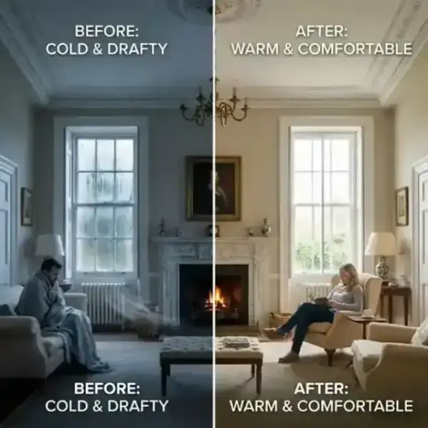 Secondary glazing frame and original Georgian window details