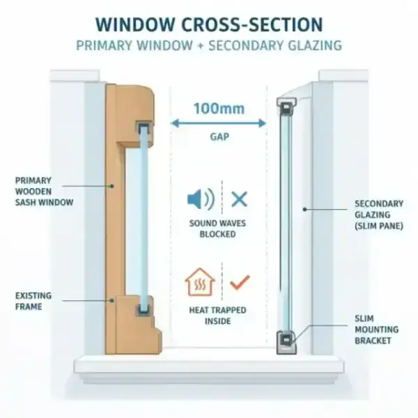 Illustration of the 100mm cavity gap for soundproofing